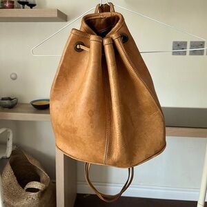 American Apparel Tan Leather drawstring backpack/ messenger bag